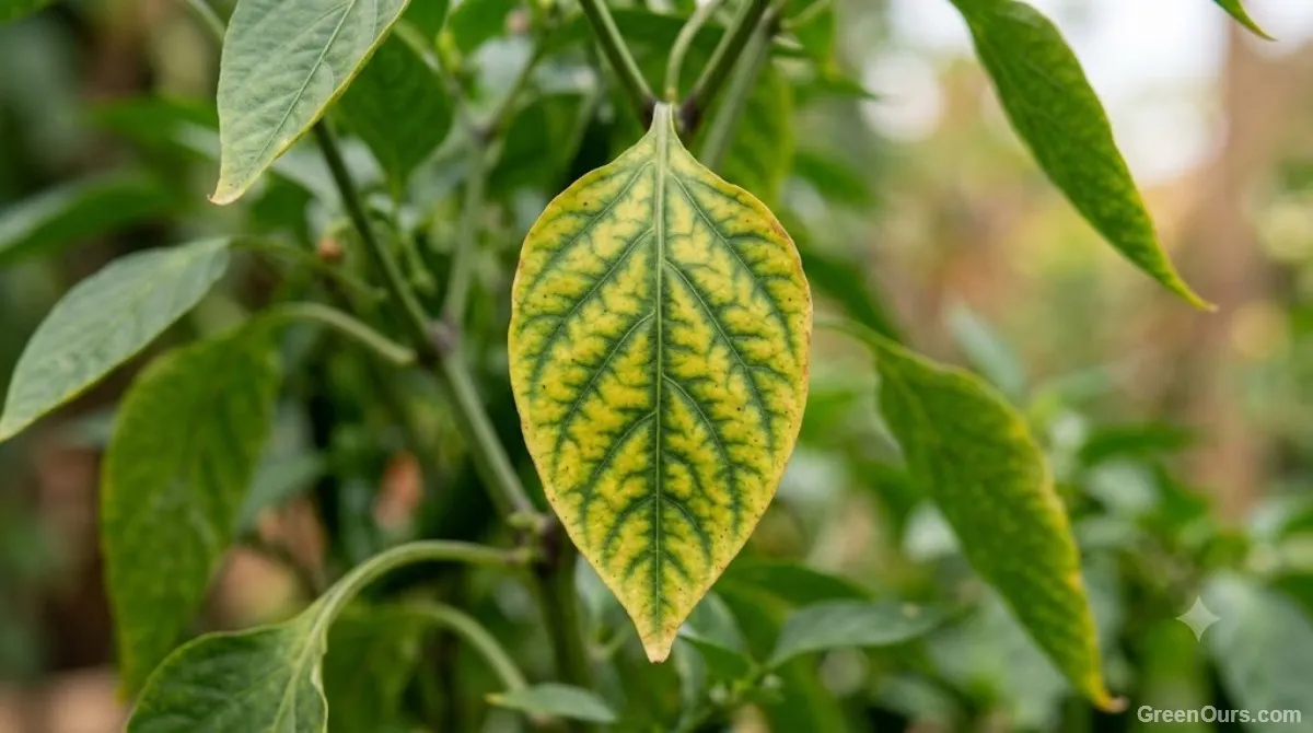Pepper with a pale sunscald patch on the side facing direct sunlight