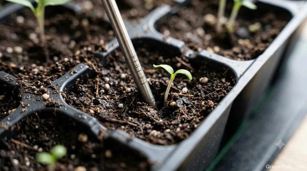 Lettuce seedlings growing on a bright windowsill without a heat mat