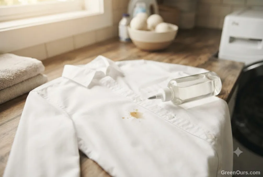 Stain remover being applied directly to a fabric stain before washing