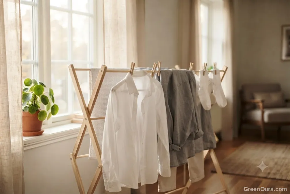 Clean laundry drying on a line in soft natural light