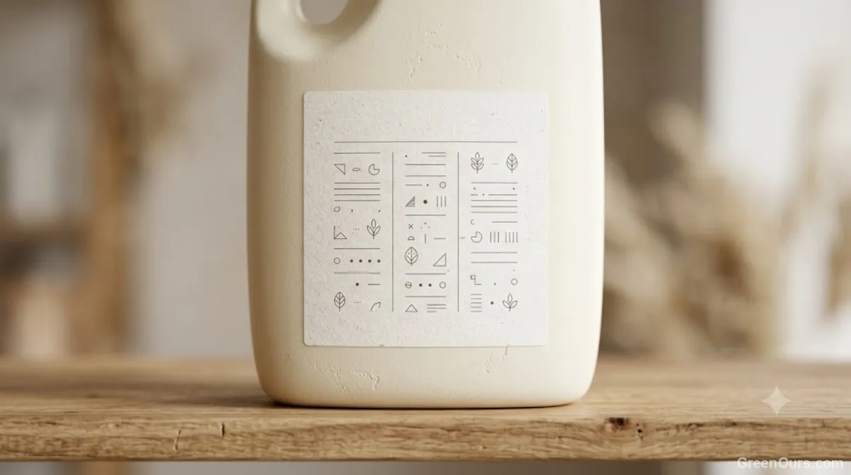 Laundry detergent bottle with an ingredients label being read closely