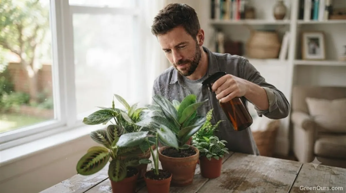 Plant owner checking leaf undersides during routine care