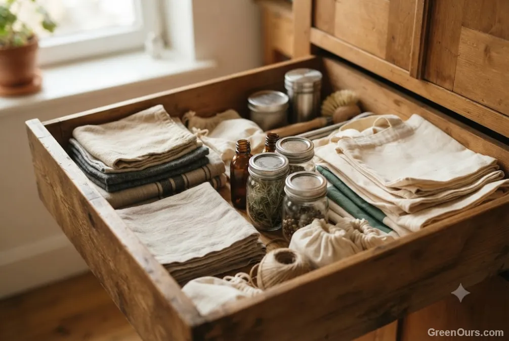Open drawer showing forgotten but still usable household items