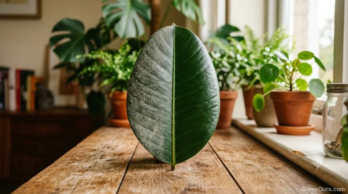 Soft cloth gently wiping a glossy houseplant leaf from base to tip