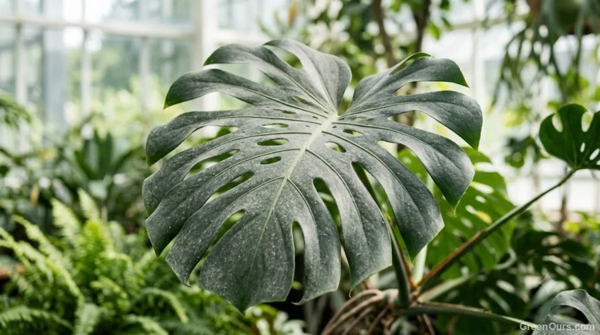Healthy houseplant with glossy, freshly cleaned leaves in bright light