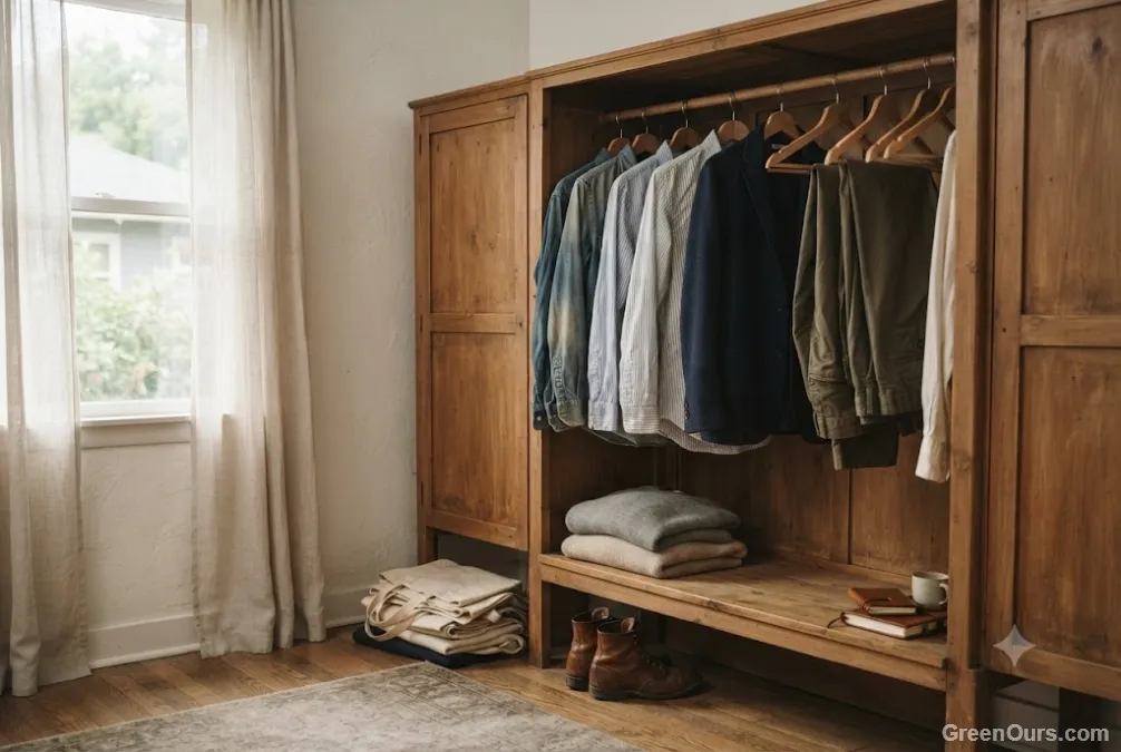 Open closet with clothes organized during a wardrobe inventory check