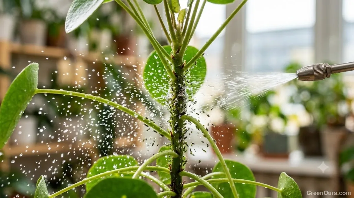 Person inspecting new plant growth for pests as part of a weekly routine