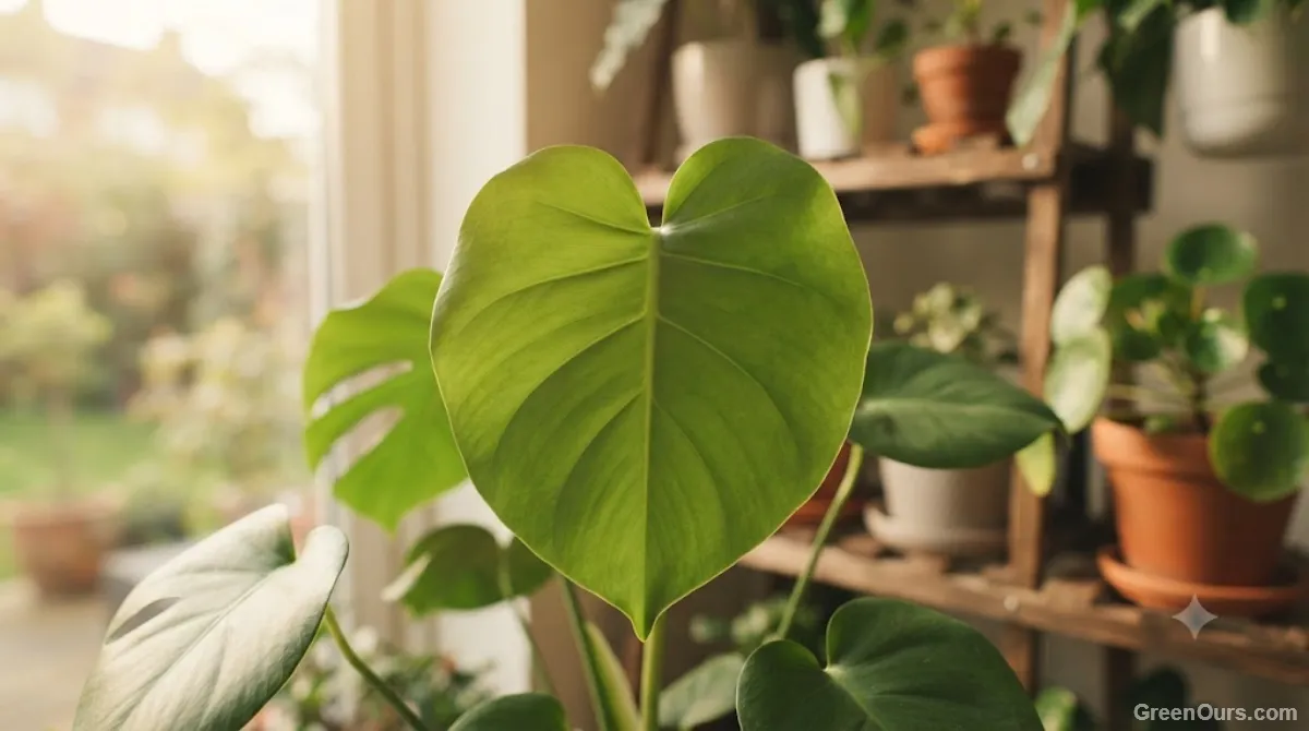 Healthy houseplant leaf free of thrips damage after treatment