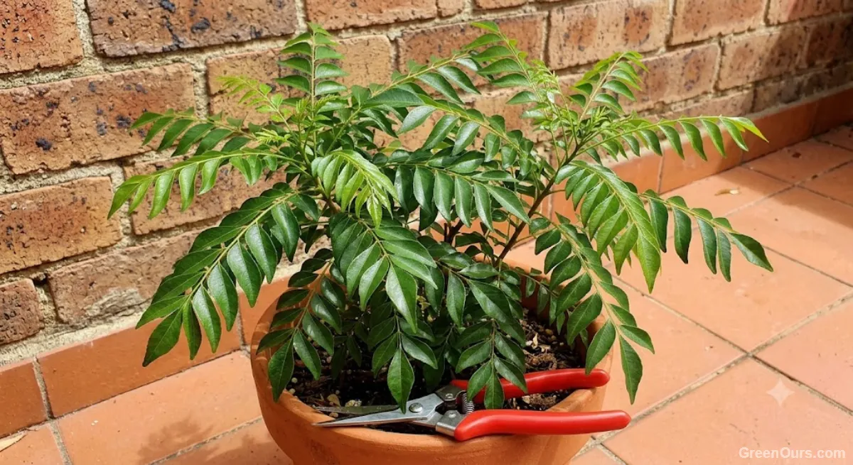 Bushy, multi-branched curry leaf plant after pruning