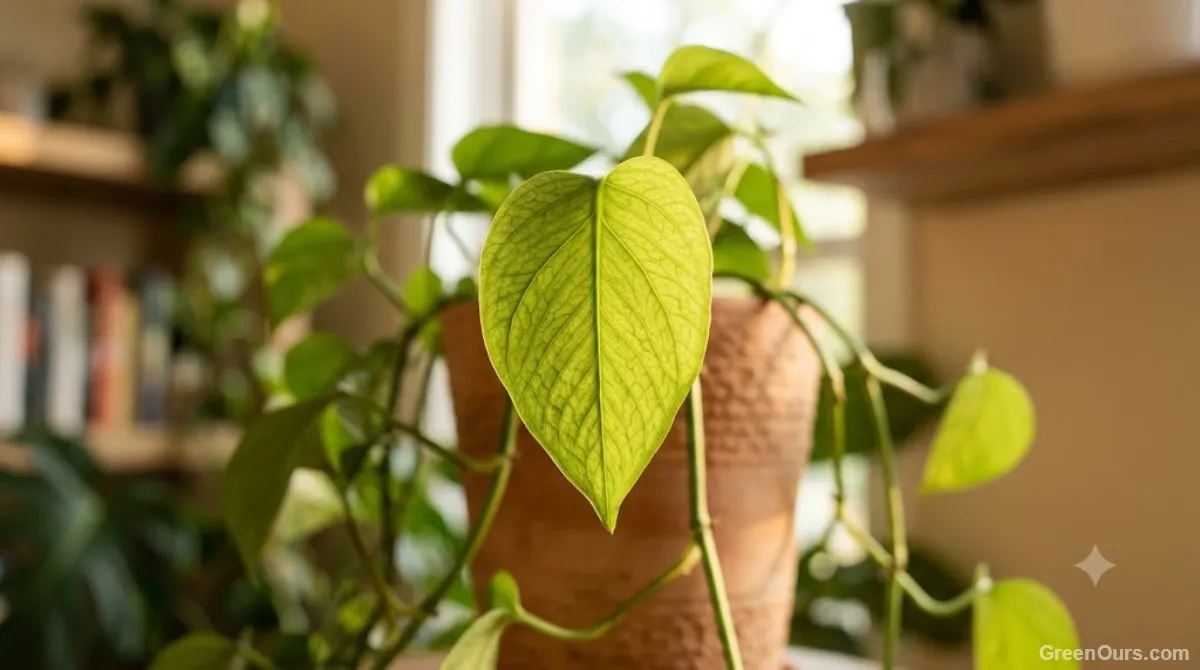 Underside of a healthy houseplant leaf showing clean veins and no pests