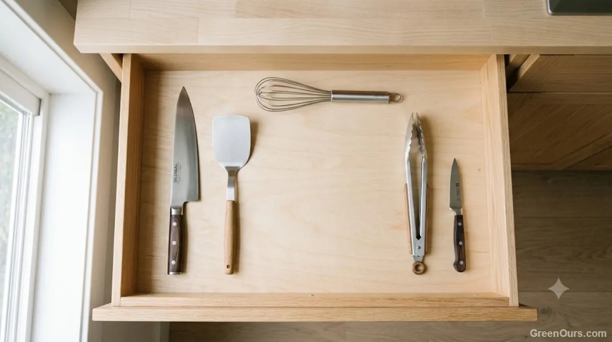 An organized kitchen drawer with a few multi-use reusable tools