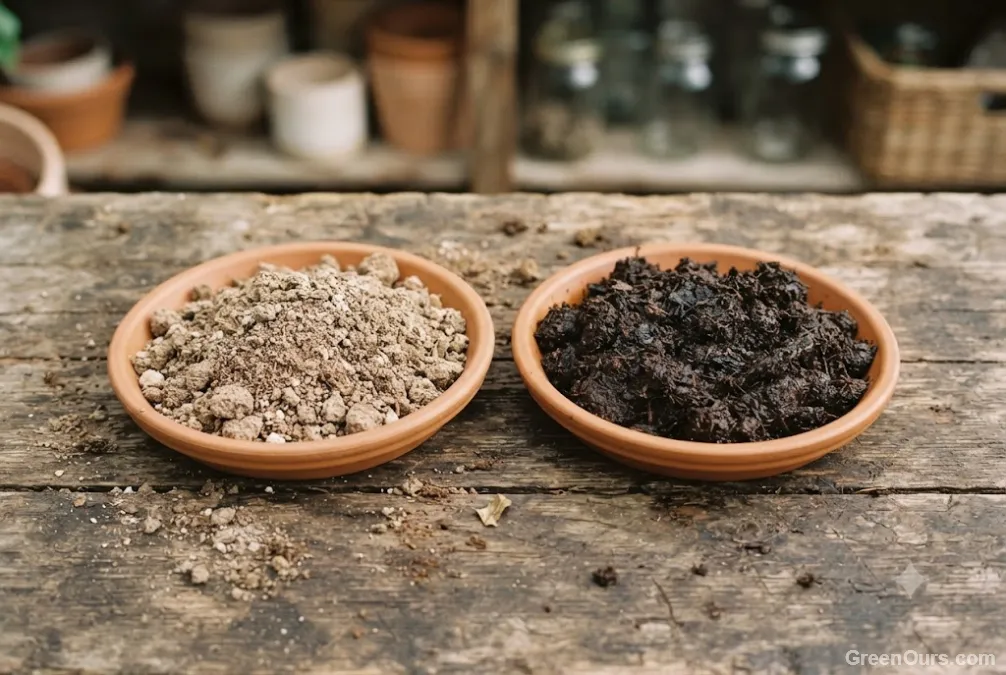 Side-by-side comparison of light, dry crumbly soil and dark, glossy wet soil