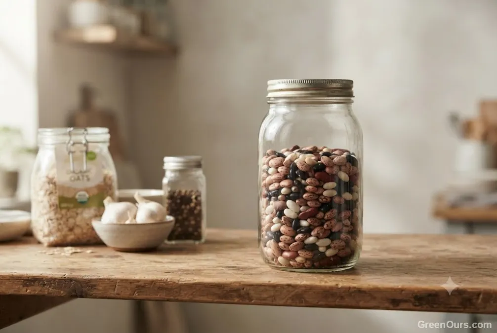 Repurposed glass jar being used as kitchen storage