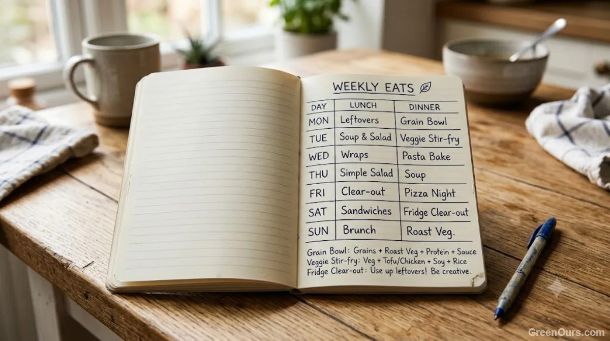 Simple weekly meal planning grid with loose categories instead of fixed recipes