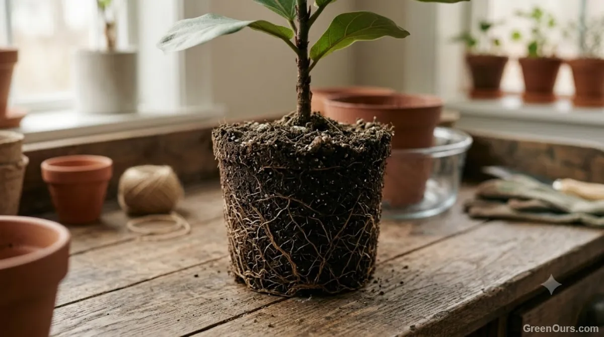 Evenly moist root ball removed from its pot after a successful bottom soak