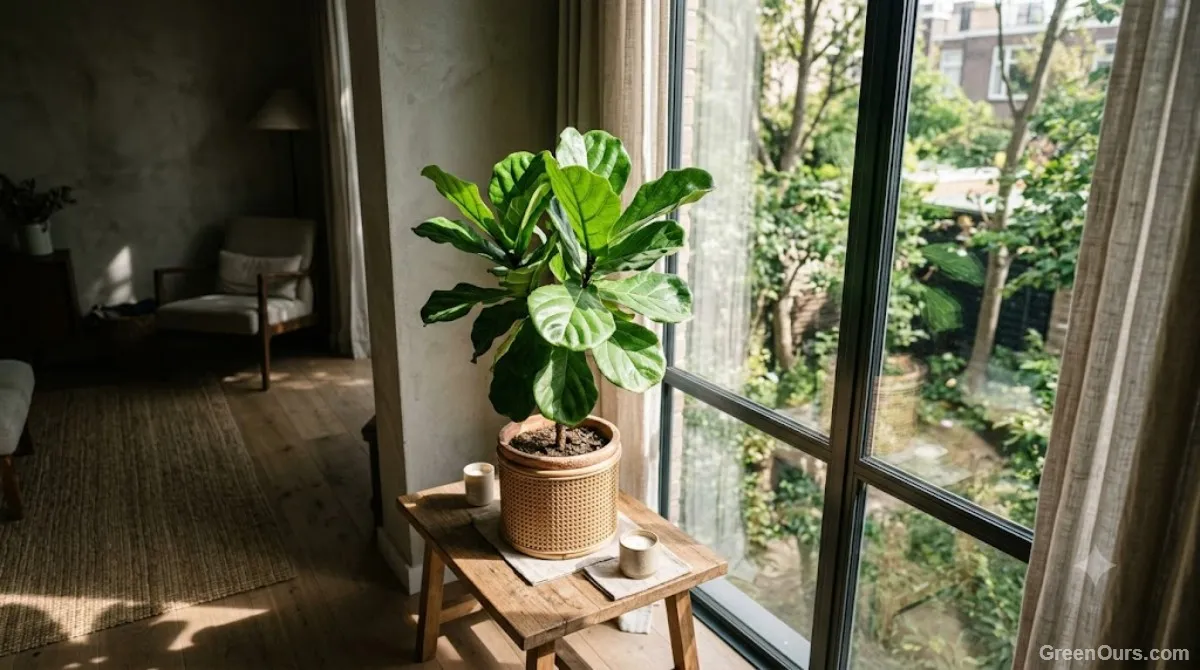 A single well-placed houseplant resting calmly on a windowsill corner